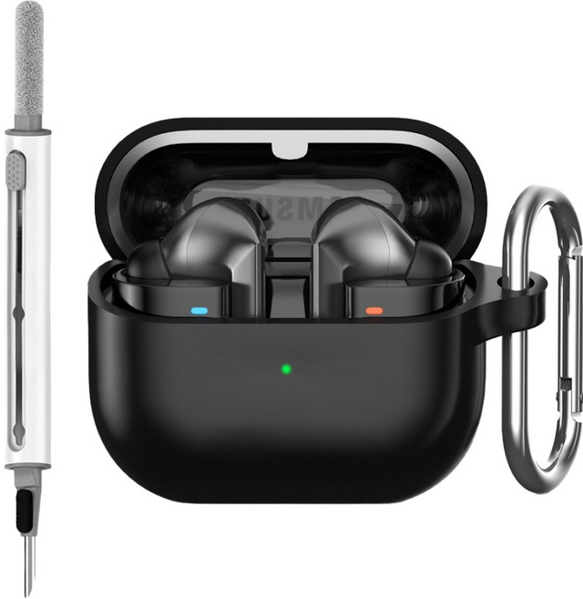 글로피니 갤럭시 버즈3 실리콘 케이스 + 카라비나 + 청소도구 세트, 블랙, 1세트