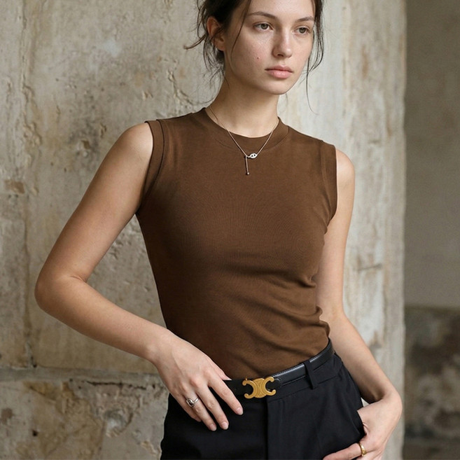 닷이프 여성용 통기성 면 라운드 슬리브리스