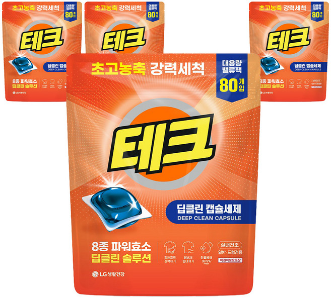 테크 딥클린 초고농축 캡슐세제, 80개입, 4개