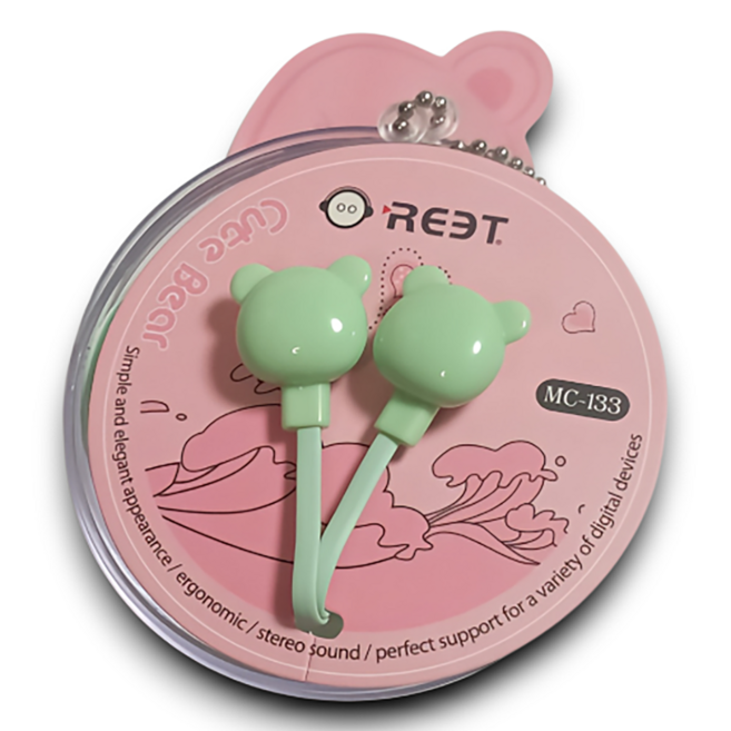 REET 파이니스트랩 말랑곰 커널형 유선 이어폰 라이트 그린