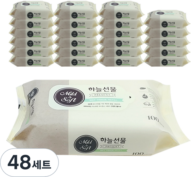 하늘선물 물티슈 리필형, 100매, 48세트