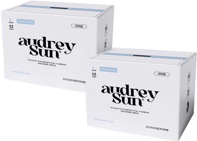 오드리선 TCF 더블코어 생리대 날개형, 대형, 12개입, 2개