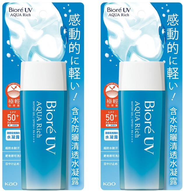 biore 蜜妮 台灣公司貨 含水防曬清透水凝露 spf50+ pa++++, 90ml, 2瓶