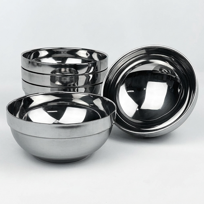 퀸센스 헤킨스 스텐 식당 업소용 가게 이중 국그릇 14cm, 실버, 5개