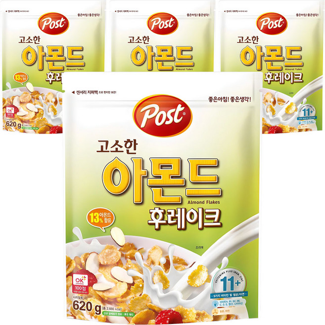 포스트 고소한 아몬드 후레이크 시리얼, 620g, 4개