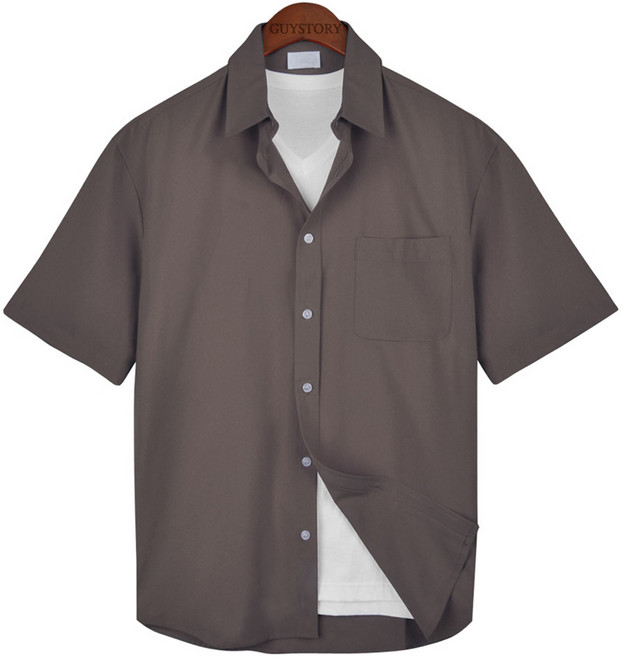 Guystory 男士夏季Hollins短袖防皺寬鬆版素色襯衫