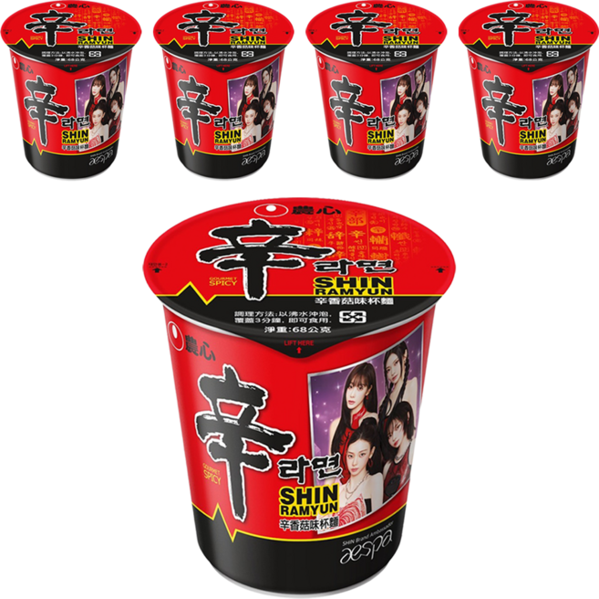 NONGSHIM 農心 辛拉麵 辛香菇味 杯麵 68g, 5入