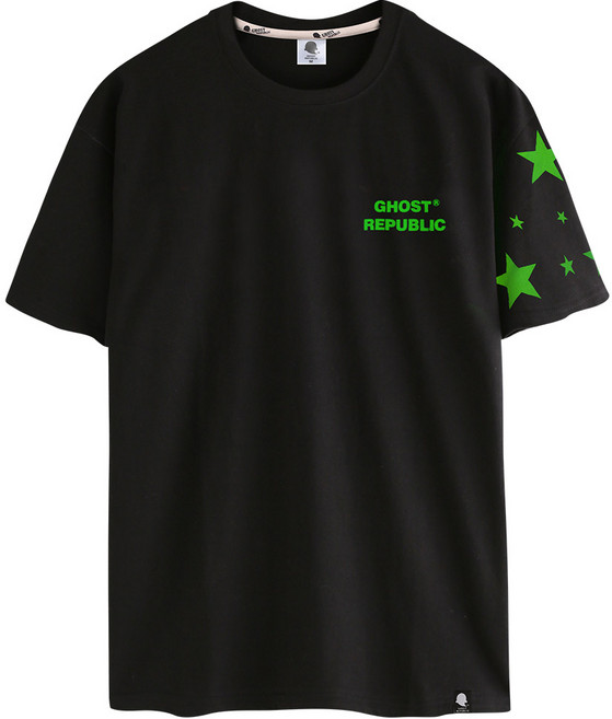 고스트리퍼블릭 남녀공용 통기성 소매 스타 프린팅 반팔 라운드 티셔츠 GT-354