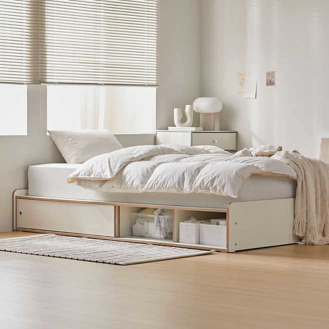 우아미가구 파미 무헤드 슬라이딩 침대프레임 방문설치, 아이보리