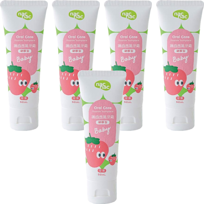 nac nac 護齒含氟牙膏 凝膠型 草莓, 50ml, 5條