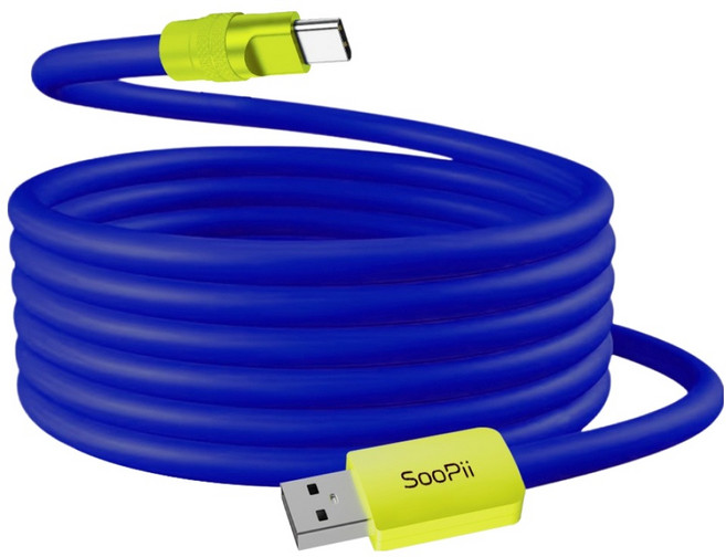 SooPii Type-A轉Type-C USB 3.2 鮮豔色彩 Android Auto CarPlay 10G 高速數據充電線 S90, 藍色, 1個, 1.5m