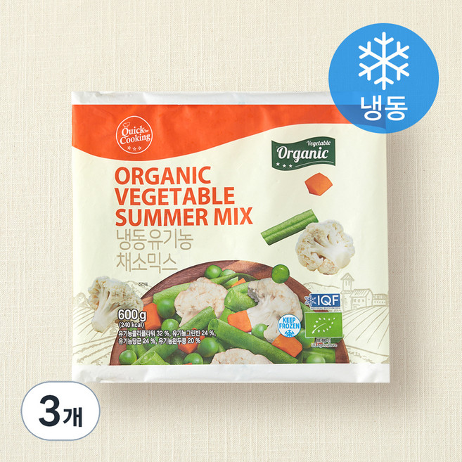 퀵쿠킹 유기가공식품 인증 채소믹스 (냉동), 600g, 3개