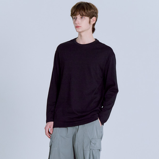 베이직하우스 남녀공용 면 16수 릴렉스핏 통기성 긴팔 티셔츠 LATS0111