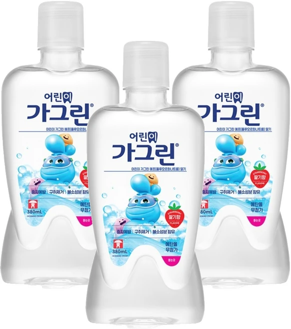 가그린 어린이용 구강세정제 딸기향 랜덤발송, 380ml, 3개 - 쿠팡