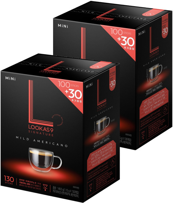 루카스나인 시그니처 마일드 아메리카노 원두커피스틱 미니, 1.15g, 130개입, 2개