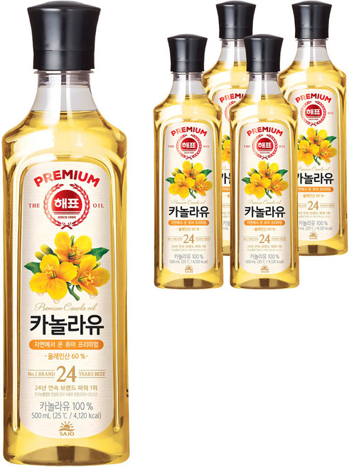 해표 카놀라유, 500ml, 5개