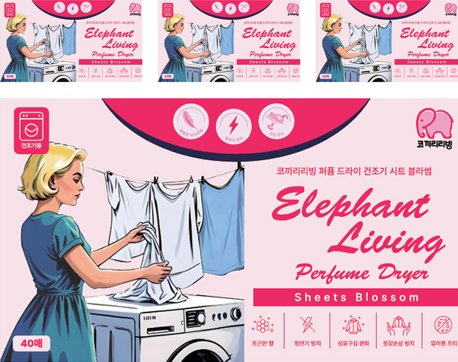 코끼리리빙 퍼퓸 드라이 건조기 시트 블라썸, 4개, 40개입