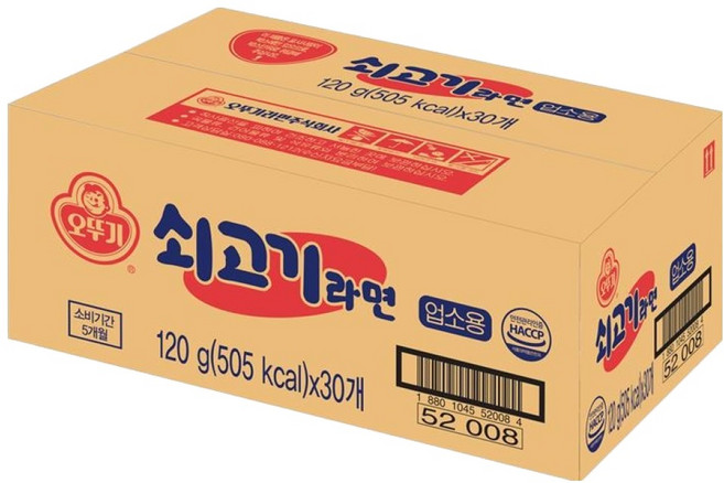 오뚜기 쇠고기라면 업소용 120g, 30개