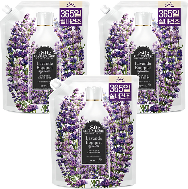 르샤트라1802 인퓨전 초고농축 실내건조 섬유유연제 라벤더부케 리필, 2L, 3개