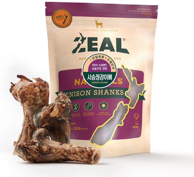 질 뉴질랜드산 강아지 수제간식 덴탈케어, 사슴정강이뼈, 300g, 1개