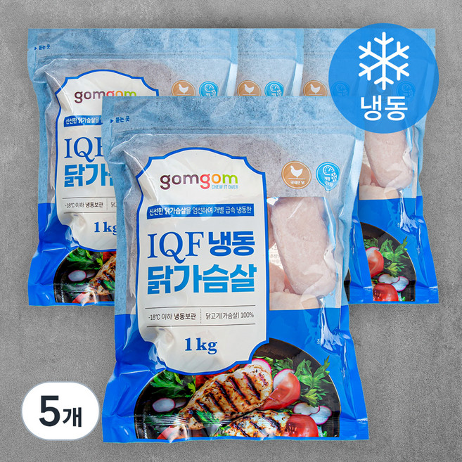 IQF 냉동 닭가슴살 (냉동), 1kg, 5개