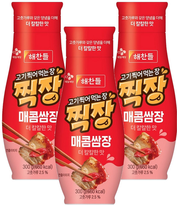 해찬들 찍장 매콤쌈장 튜브형, 300g, 3개