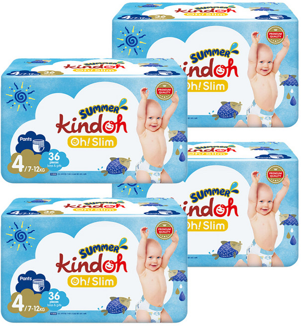 킨도 프리미엄 오 슬림 썸머팬츠 팬티형 기저귀 남여공용, 4단계, 144매