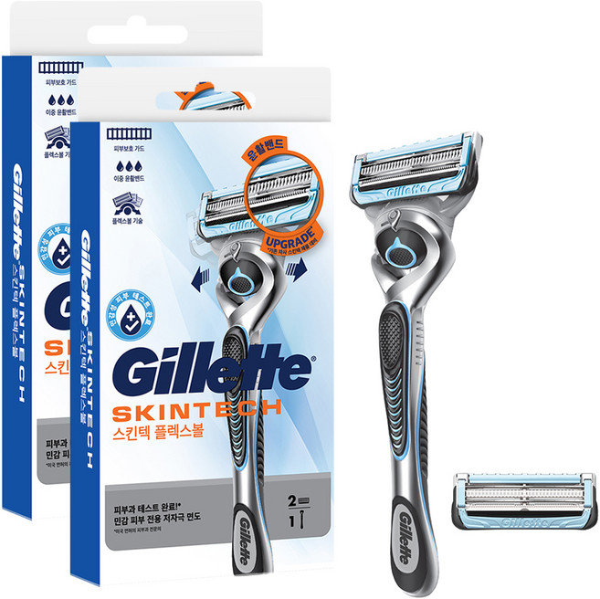 질레트 정품 스킨텍 매뉴얼 면도기 핸들 + 여분날 2p, 3개입, 2개