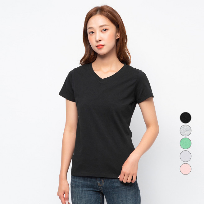 캐럿 여성용 통기성 브이넥 반팔 티셔츠