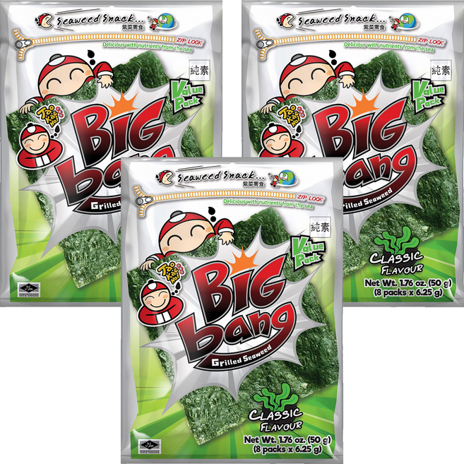 TAO KAE NOI 小老板 超級大海苔超值包 經典味, 50g, 3包