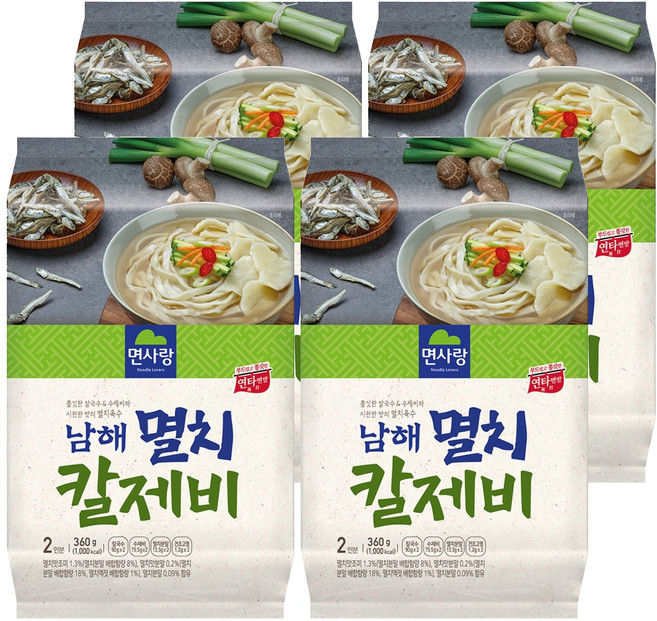 면사랑 남해 멸치 칼제비, 360g, 4개