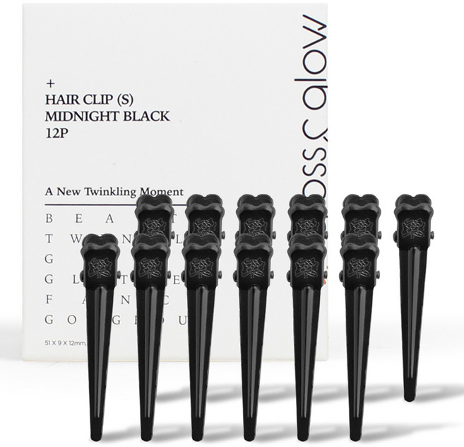 글로스앤글로우 국내생산 자국없는 집게핀 소, 블랙, 12개