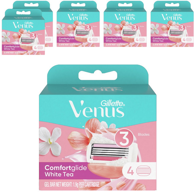 Venus 컴포트 글라이드 화이트티 여성용 면도날, 4개입, 6개