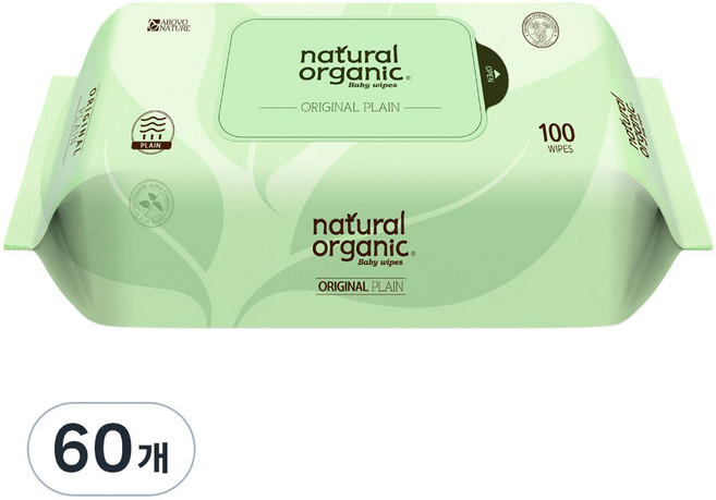 네츄럴오가닉 오리지널 플레인 물티슈 리필형, 50g, 100매, 60개