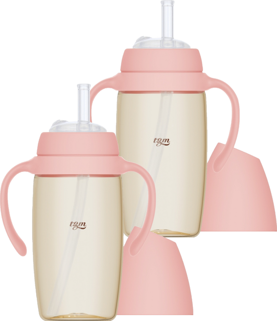티지엠 유아용 PPSU 밀알 빨대컵, 280ml, 2개, 블룸핑크