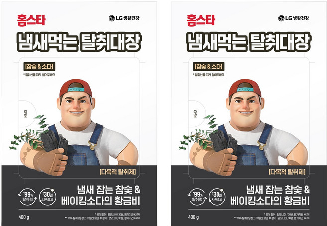 홈스타 냄새먹는 탈취대장 강력 다목적 탈취제 참숯 & 소다, 400g, 2개