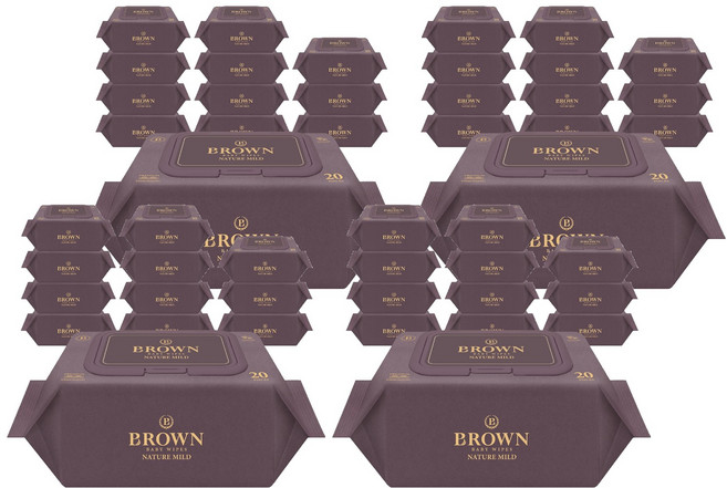 브라운 네이처 마일드 도톰한 아기 물티슈 엠보싱 휴대용 캡형, 70g, 20매, 48개