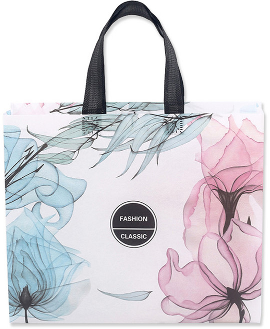 다용도 코팅 부직포 핸들 숄더백, 블룸플라워, 50개