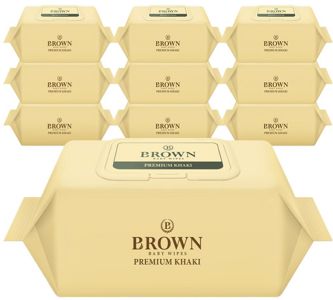 브라운 프리미엄 카키 도톰한 아기 물티슈 엠보싱 캡형, 73g, 70매, 10개