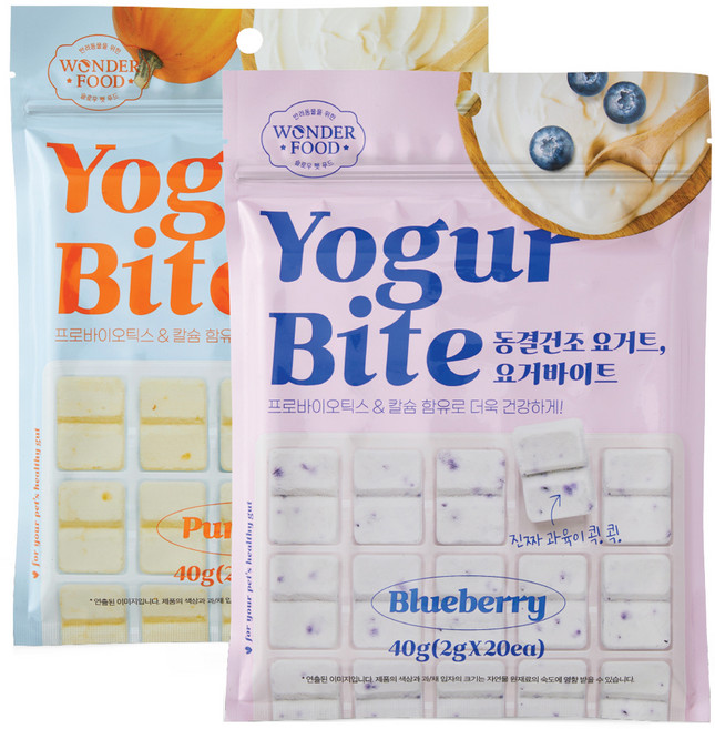 원더푸드 반려동물 요거 바이트 동결건조간식 2종 세트, 호박. 블루베리, 80g, 1세트