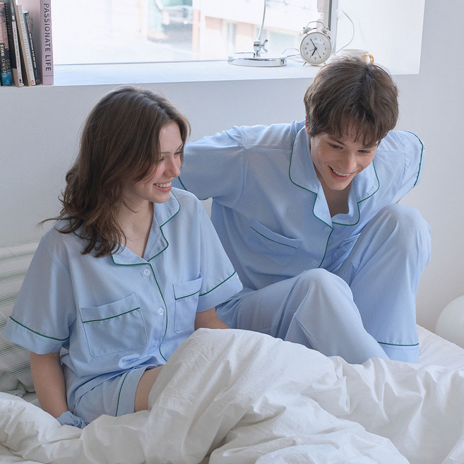 오오티엔 내추럴 스트라이프 반팔+반바지+긴바지+스크런치 세트