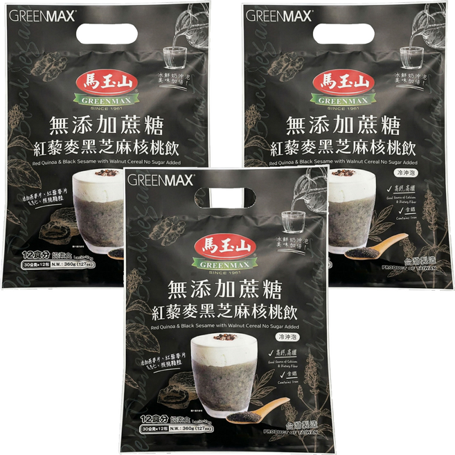 馬玉山 無添加蔗糖紅藜麥黑芝麻核桃飲 12包, 360g, 3袋