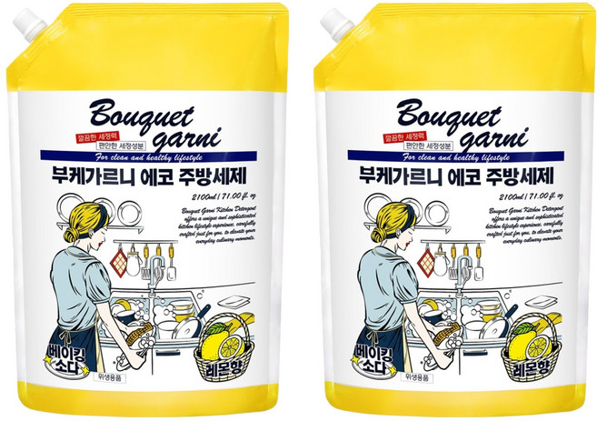 부케가르니 에코 주방세제 레몬향 리필, 2.1L, 2개
