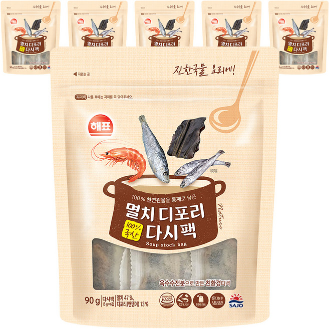 해표 멸치디포리 다시팩, 90g, 6개