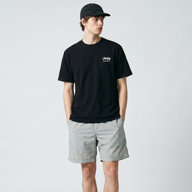 JEEP SPIRIT 男女通用機能性純棉短袖T恤, 黑色