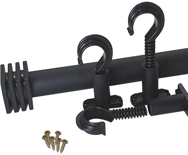 썬데코 사각캡 35mm 커튼봉 + 조절브라켓, 블랙