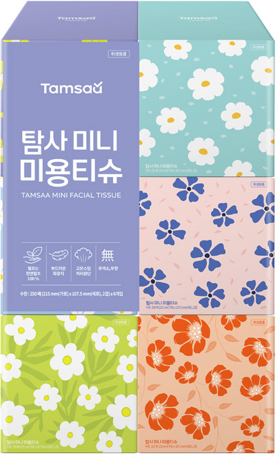 탐사 미니 미용티슈, 6개, 250매입