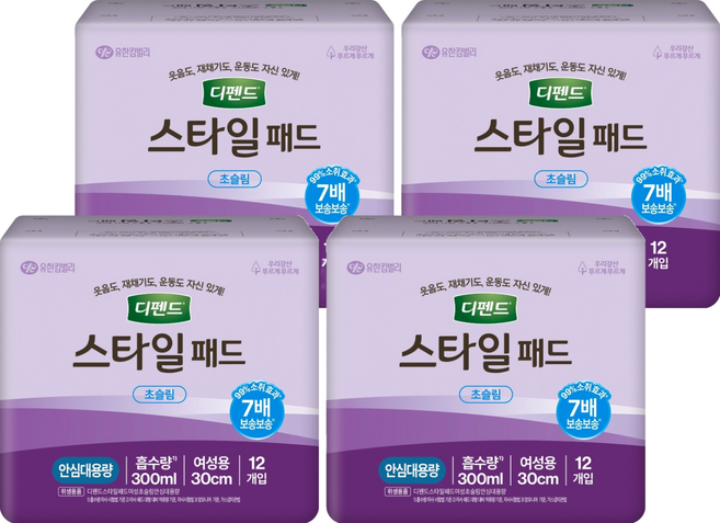 디펜드 여성용 스타일 패드 초슬림, 초슬림 안심대용량, 12개입, 4개