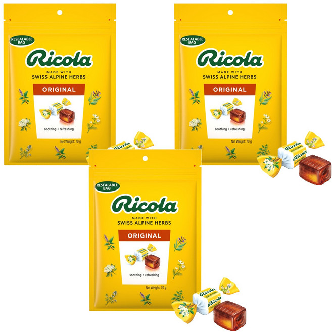 Ricola 利口樂 瑞士原味草本喉糖, 3個, 70g