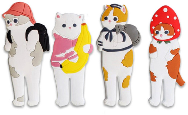 리에르 컨셉 고양이 자석 구부러지는 자석 마스크걸이 4종, 캠핑 고양이 + 여행 고양이 + 바나나 고양이 + 딸기 고양이, 1세트